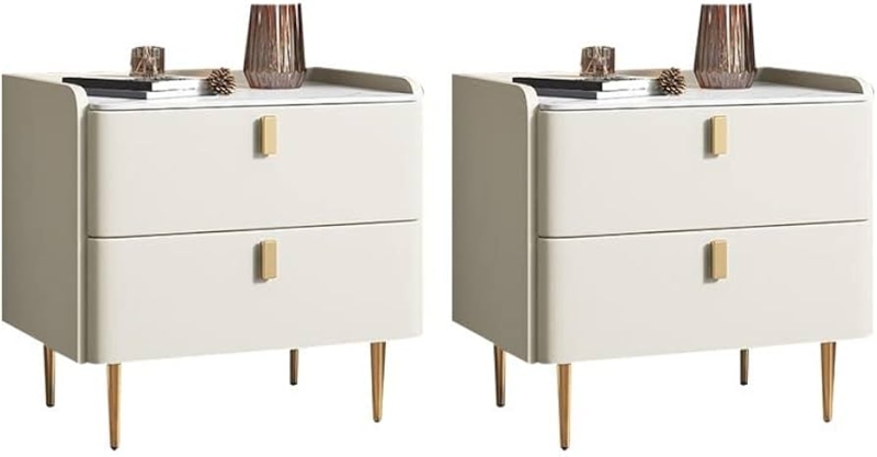 Nightstand with Ribbed Drawer Front, Stone-Like Top, and Gold Legs