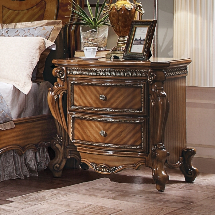 Nightstand with Scrolled Carvings, Antique Pearl Finish, Rococo Style