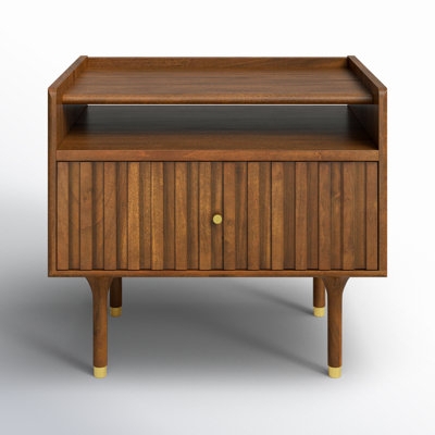 Nightstand with Single Drawer, Cut Out Handle, Light Wood Finish