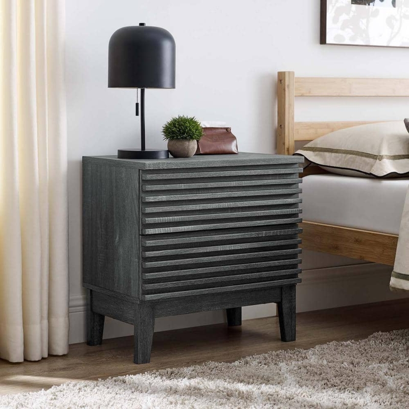 Nightstand with Splayed Legs Mid-Century Charcoal Bedroom