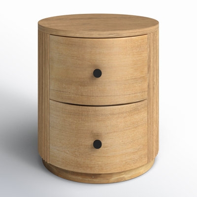 Nightstand with Splayed Legs, Two Drawers, Natural Wood Finish