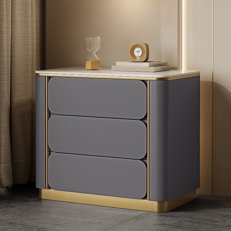 Nightstand with Stone-Like Textured Finish and Vertical Drawer Pulls