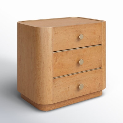 Nightstand with Three Drawers, Integrated Pulls, White Finish