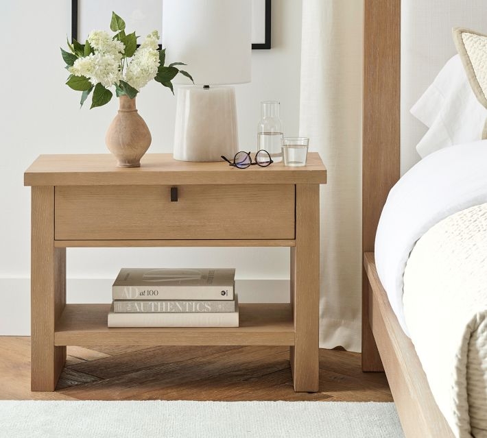 Nightstand with Three Drawers Modern Farmhouse Wood Toned Finish