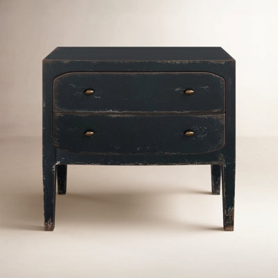 Nightstand with Two Tone Wood Finish & Rustic Distressed Cream Paint