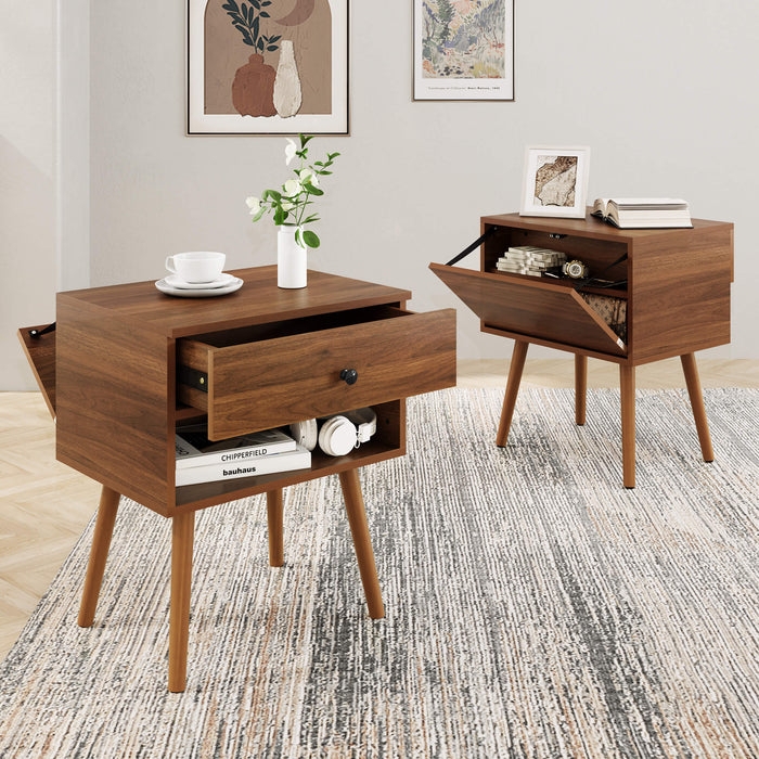 Nightstand Wood Toned Hidden Storage Sliding Top Hidden Compartment