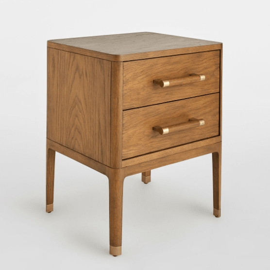 Nightstand Wood Toned Ring Pulls Metal Capped Feet Mid Century