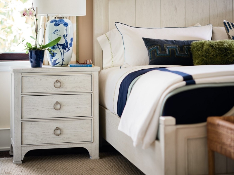Nightstand Woven Drawer Fronts Brass Hardware Three Drawer Bedside Chest