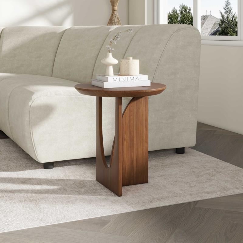 Nordic Style Side Table with Round Raised Rim Top