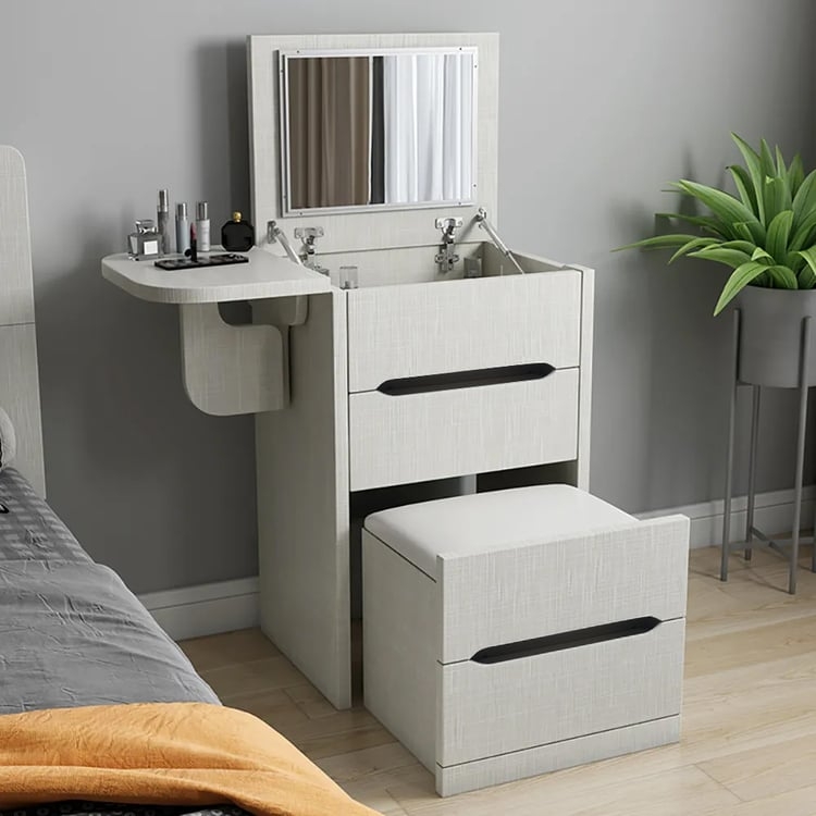 Nordic White Mini Makeup Vanity Flip Top Mirror Divided Compartments