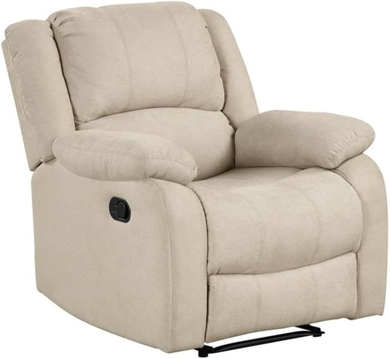 Oatmeal Textured Fabric Manual Recliner with Tab Pull & Pillowtop Arms