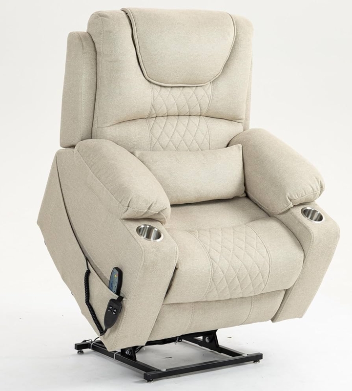 Off White Power Lift Recliner Chair Textured Fabric Split Backrest