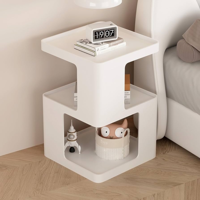 Off-White Side Table with Organic Shape and Three Tiers