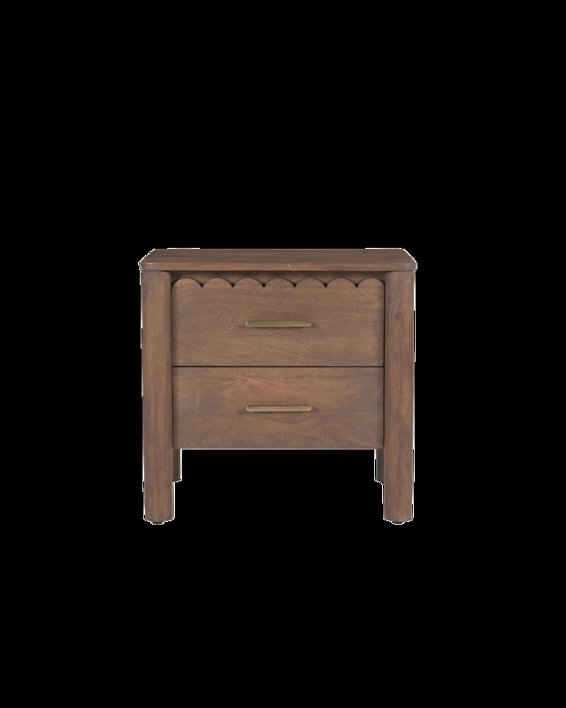 Off-White Three-Drawer Nightstand with Decorative Scalloped Apron