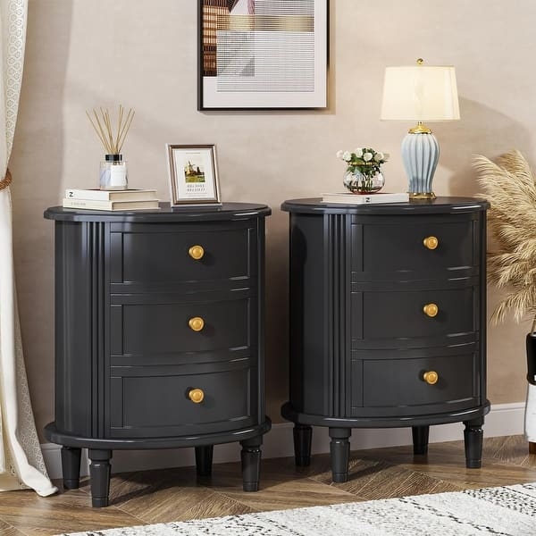 Off-White Three-Drawer Nightstand with Gold Hardware