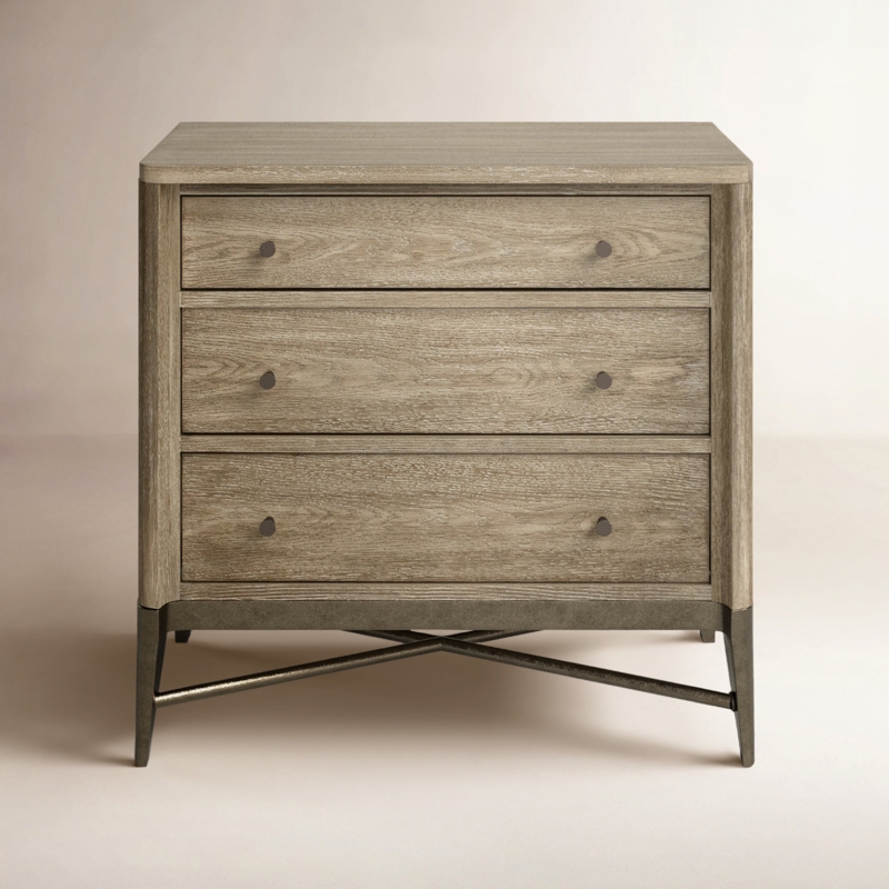 Off-White Traditional Nightstand featuring Dark Metal Ring Pull Hardware