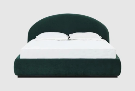 Olive Chenille Platform Bed Arched Headboard