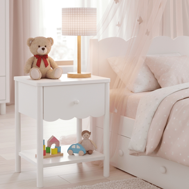 Open Storage Nightstand Featuring Scalloped Trim Detail