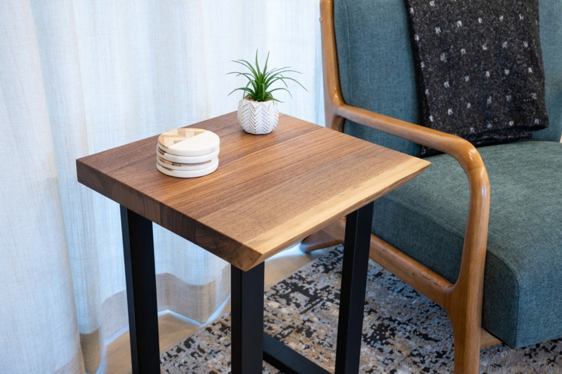 Organic Modern End Table with Thick Walnut Slab