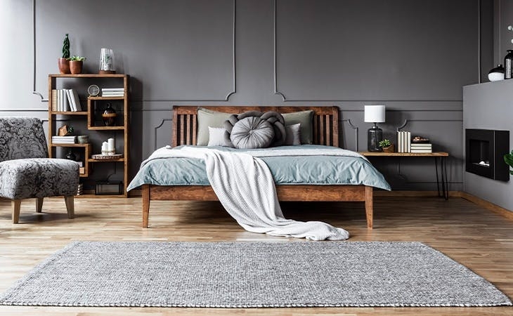 Organic Modern Platform Bed with Wood Slat Headboard and Tapered Legs