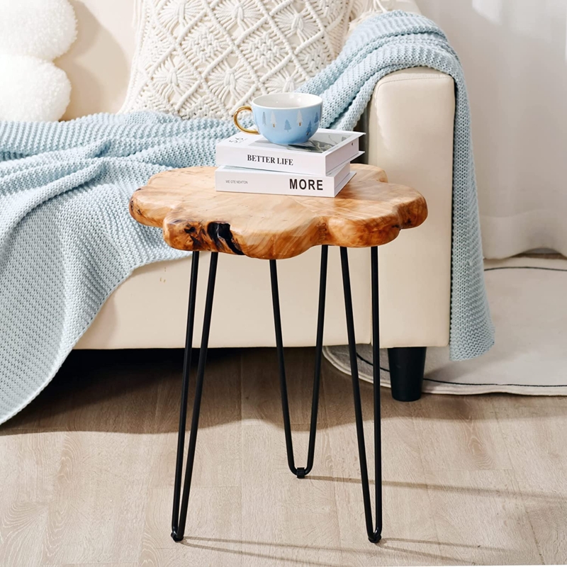 Organic Modern Side Table Live Edge Hairpin Legs Wood Slab