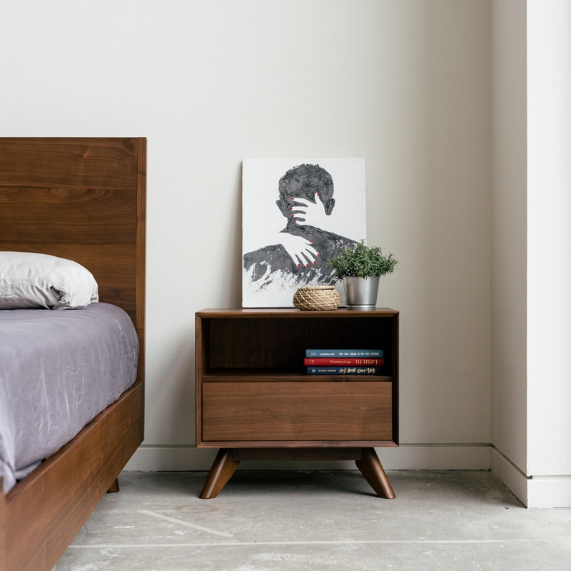 Organic Modern Walnut Nightstand with Inset Top and Open Shelf
