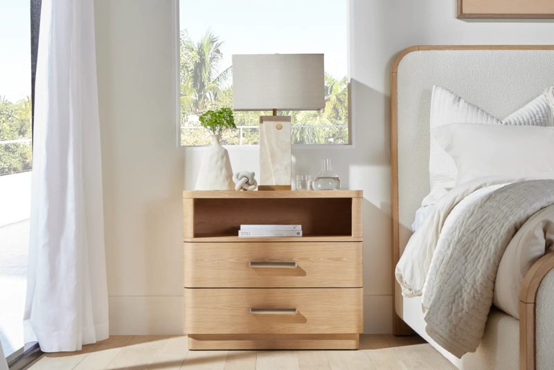 Organic Nightstand with Ribbed Drawer Fronts and Slim Metal Legs