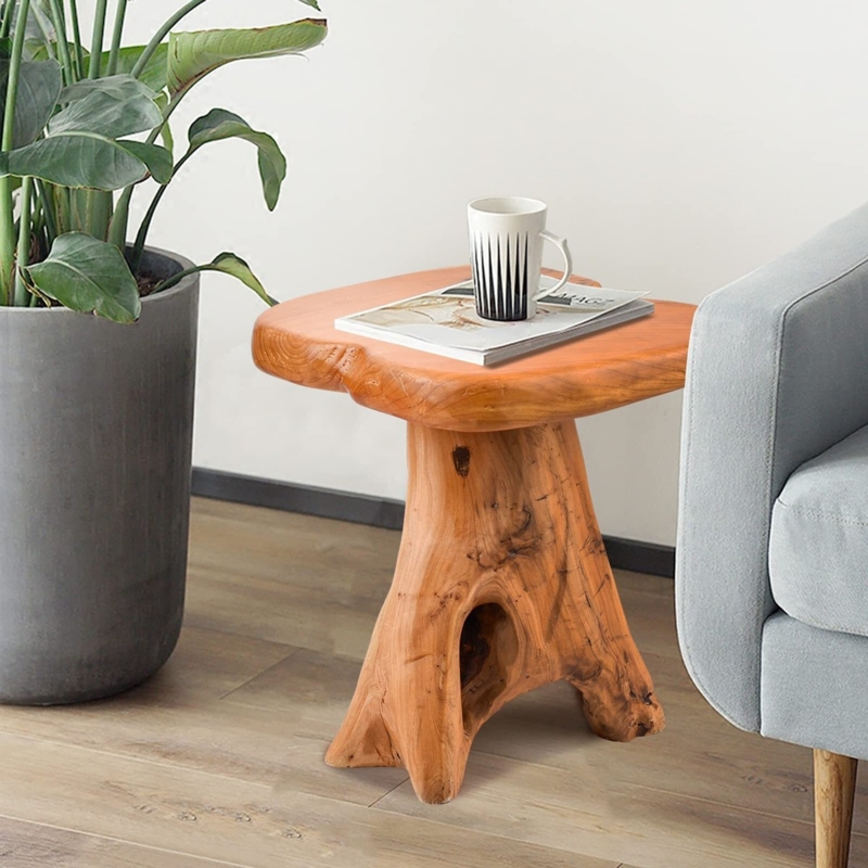 Organic Wood Side Table Tripod Base Live Edge Minimalist