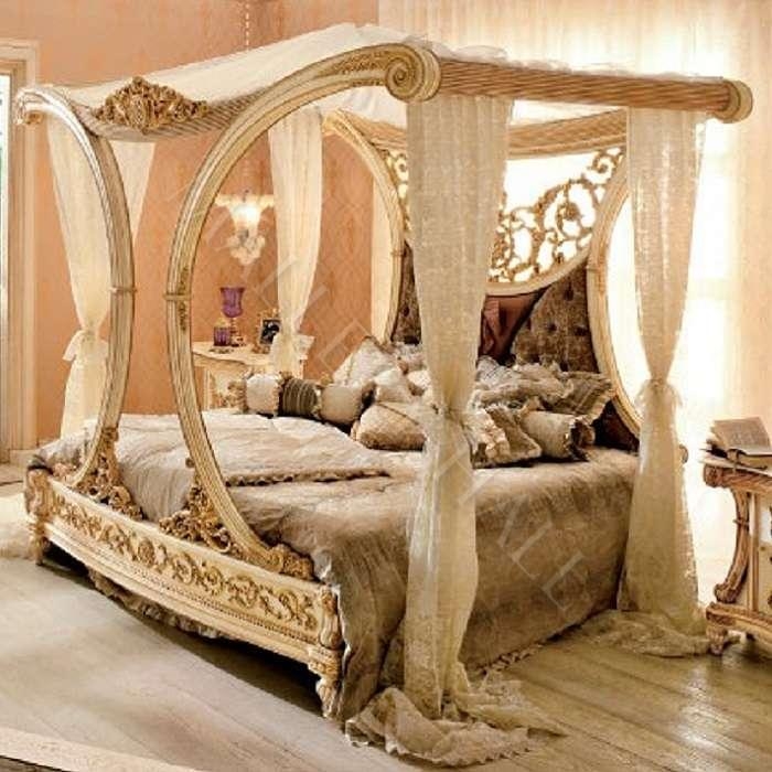 Ornate Gold Canopy Bed Frame with Crown Tester Top