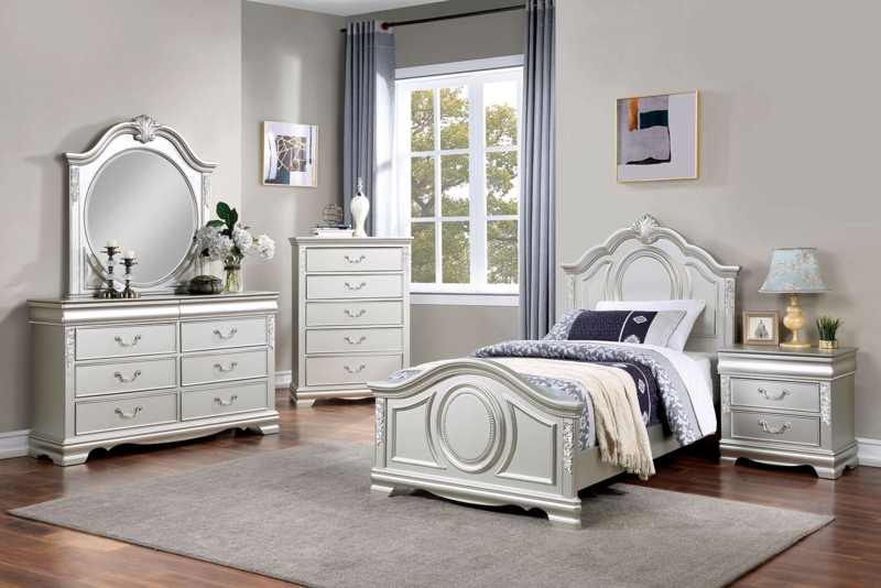 Ornate Metal Bed Frame with Scrollwork and Ball Finials