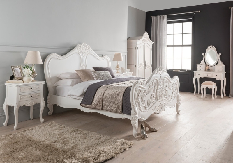 Ornate White French Bedroom Set Scalloped Silhouette Rococo Style