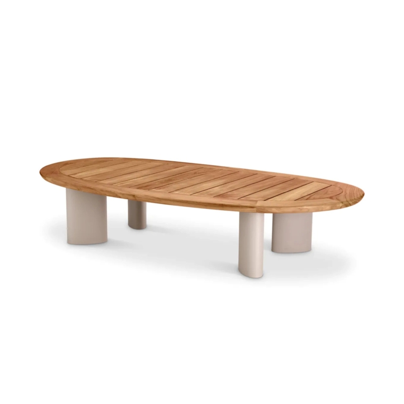 Outdoor Coffee Table, Concrete-Like Texture, Organic Silhouette, Cream.