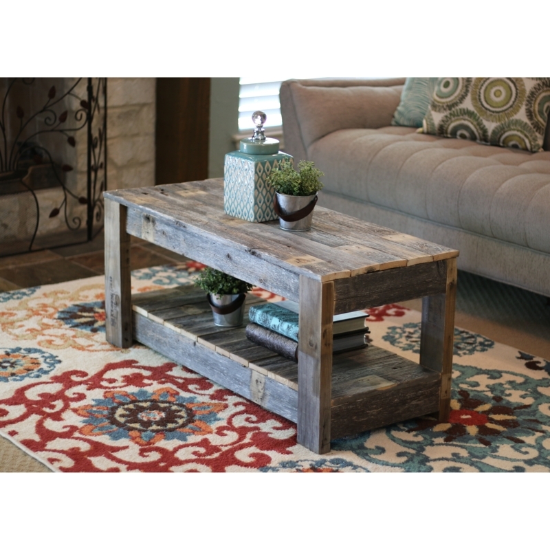 Outdoor Coffee Table with Chunky Block Legs and Weathered Timber