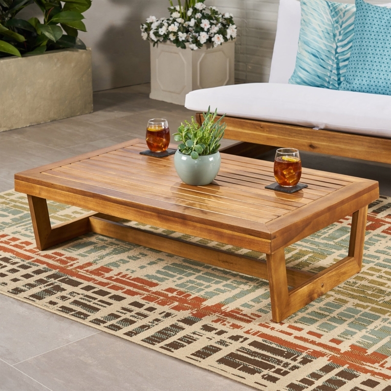 Outdoor Coffee Table X-Frame Base Slatted Wood Patio