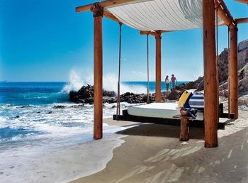 Outdoor Daybed Beachfront Placement Round Silhouette Blue and White