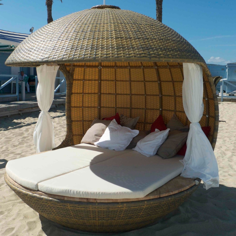 Outdoor Daybed Woven Exterior Oversized Scale Spherical Shape Brown