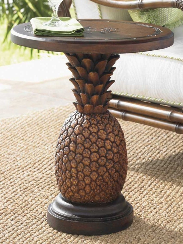 Outdoor End Table with Sculptural Bronze Metal Pineapple Base