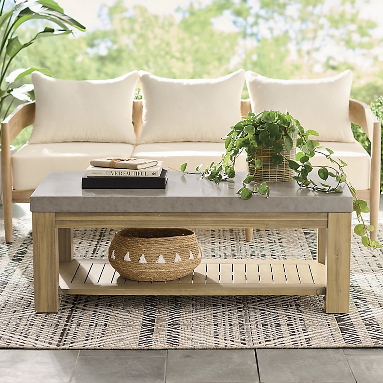 Outdoor Rectangular Coffee Table Cement Finish Plinth Base
