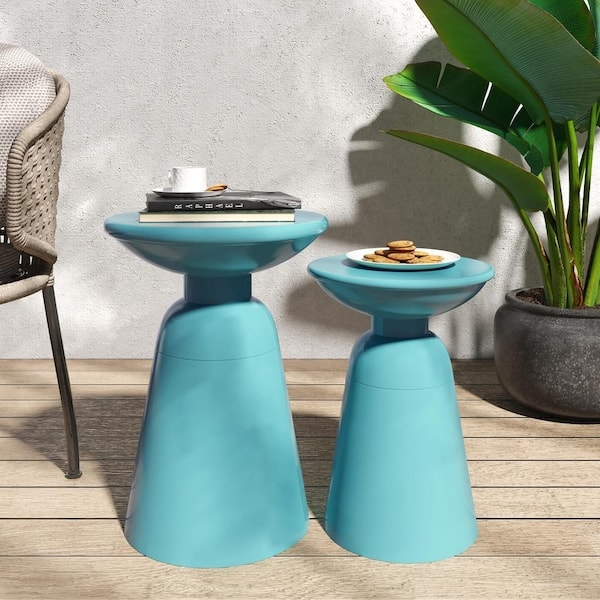 Outdoor Round Metal Side Table with Laser-Cut Floral Top