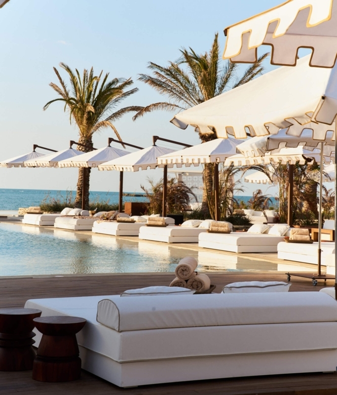 Outdoor Seating Organic Silhouette Low Slung Form White Linen Look