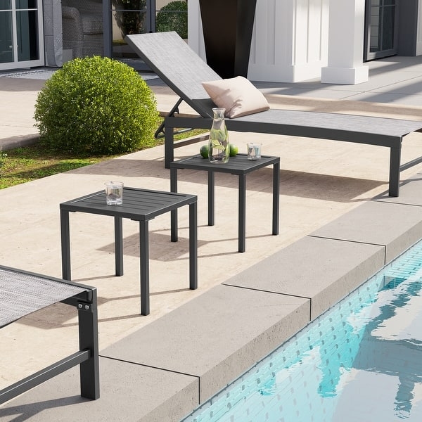 Outdoor Side Table Black Slat Top Square Matte Minimalist Patio