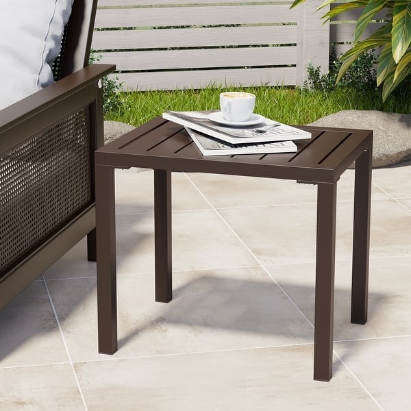 Outdoor Side Table Charcoal Rectangular Slatted Top Minimalist