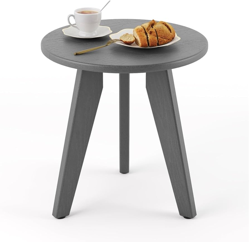 Outdoor Side Table Gray Slatted Top Tripod Base Weather Resistant Patio