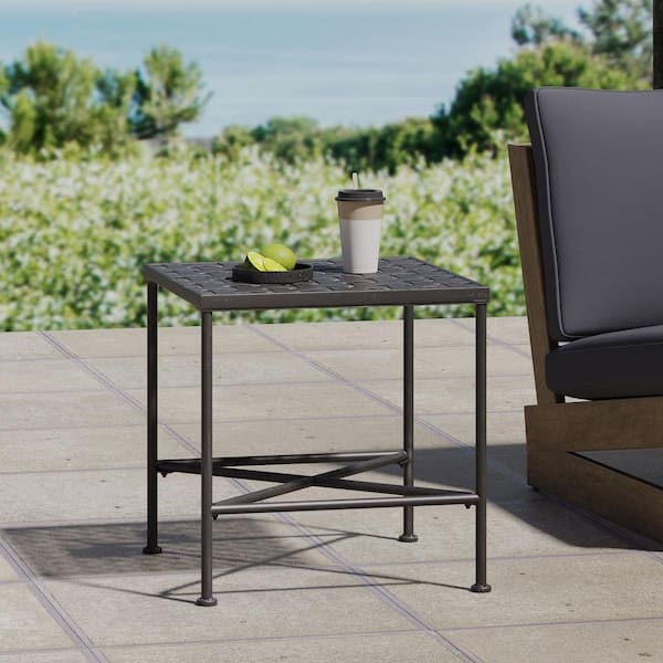 Outdoor Side Table Industrial Black Metal with Perforated Top
