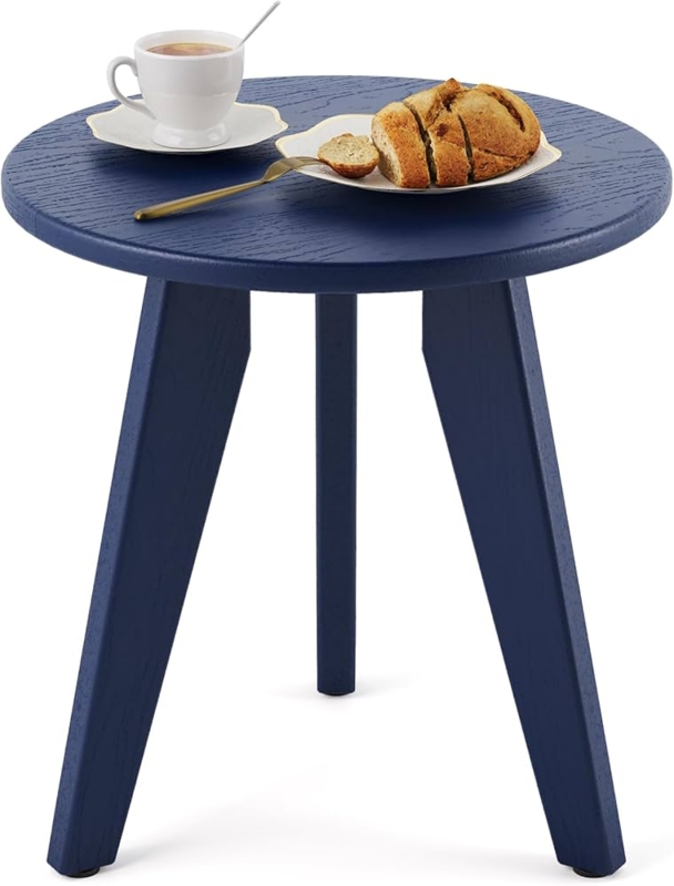 Outdoor Side Table Navy Blue Slatted Top Round Weather Resistant Deck