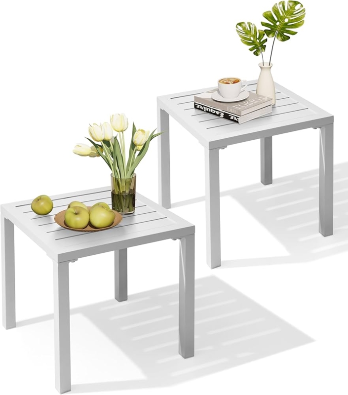 Outdoor Side Table Set in Dark Bronze with Compact Square Silhouette