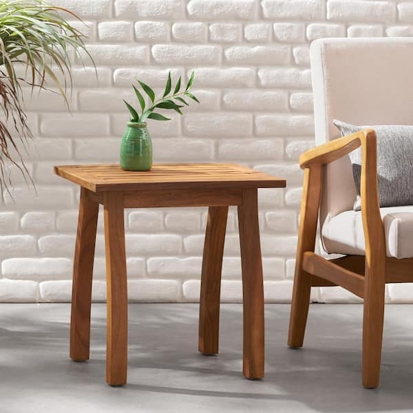 Outdoor Side Table Square Slatted Acacia Look Wood