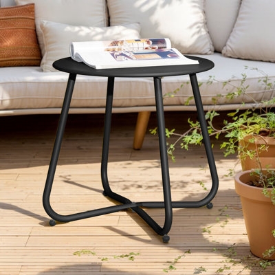Outdoor Side Table Two Tone Round Metal Weather Resistant Accent Table