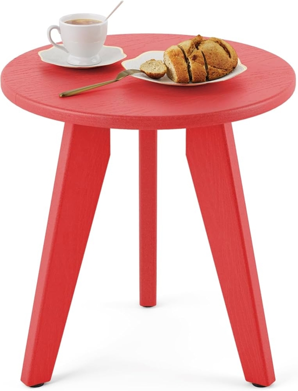 Outdoor Side Table Vibrant Red Round Double Tier Poly Lumber Patio