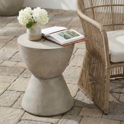 Outdoor Side Table Weather Resistant Pedestal Concrete Look Finish